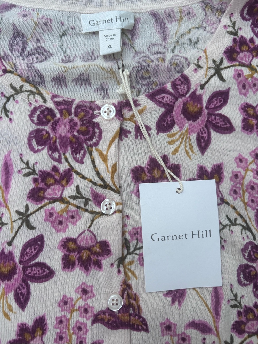 Garnet Hill Pink Floral Button Cardigan - Picture 2 of 2
